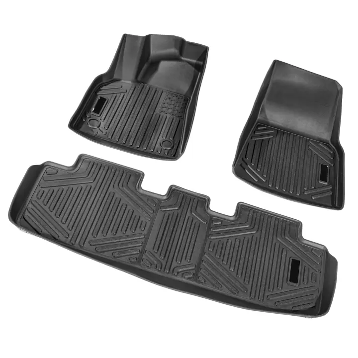 SucceBuy Alfombrillas para automóviles, se adapta al modelo Tesla Y 2021-2024, 3 piezas de forros delanteros y de segunda fila, alfombrillas para vehículos TPE personalizadas para todo clima, fáciles de limpiar y seguras para SUV, color negro - 1