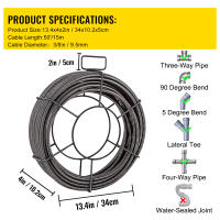 SucceBuy Cable de limpieza de drenaje de 50 pies x 3/8 pulgadas, serpiente de barrena de alcantarillado de núcleo sólido para tuberías, eliminación de obstrucciones, barrena de drenaje de alta resistencia, cable de alcantarillado de alto rendimiento - details 1