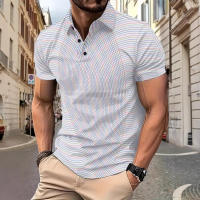 Nueva camiseta polo urbana a rayas para hombre con impresión digital 3D, línea de moda, ambiente simple, deportes de ocio - details 1