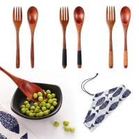 Juego de cubiertos de madera portátil, juego de cuchara, tenedor, cuchara, té de la tarde, postres, frutas, vajilla de viaje - details 0