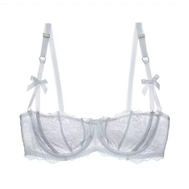 ropa interior ultrafina de talla grande, copa C D, sujetadores sexys, lencería bordada, sujetador transparente de encaje para mujer, sujetador rosa de media Copa - 1