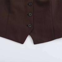 Willshela, chaqueta marrón de moda sin mangas con un solo pecho, chaleco retro con cuello en V, chaleco de oficina para mujer - details 5