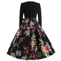 Women dot print party elegant vintage swing long sleeve dress - details 26