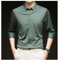 Camisa de Manga Larga Elástica Sin Arrugas para Hombres Ropa de Negocios Casual Color Sólido - details 2