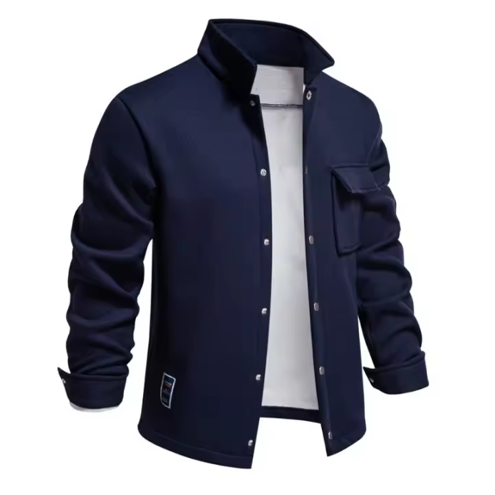 Suéter de manga larga con cuello para hombre, borde de bolso, decoración, color sólido, novedad para otoño e invierno, 2024 - 1