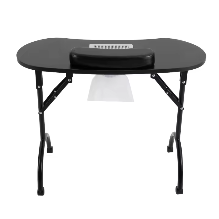Mesa de uñas multifuncional con ventilador, mesa moderna de 220-240V, 5,5 W, 90x40x72,5 cm/35,43x15,75x28,54 pulgadas, MDF negro estándar de la UE, tubo de hierro - 1