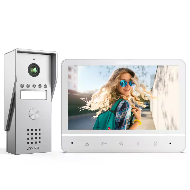 TMEZON-videoportero con 4 cables, intercomunicador con abridor de puerta, portero con cámara, de 7 pulgadas pantalla a Color, cámara de visión amplia de 120 ° - 1