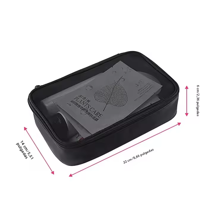 Mini Bolso de Maquillaje Portátil Color Sólido, Cierre de Crema, Organizador de Almacenamiento de Belleza Transparente y de Malla - 1