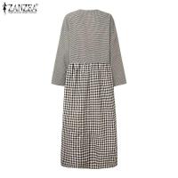 Vestidos a cuadros para mujer, vestido de manga larga suelto informal con estampado de malla de primavera, vestido elegante de verano para mujer - details 6