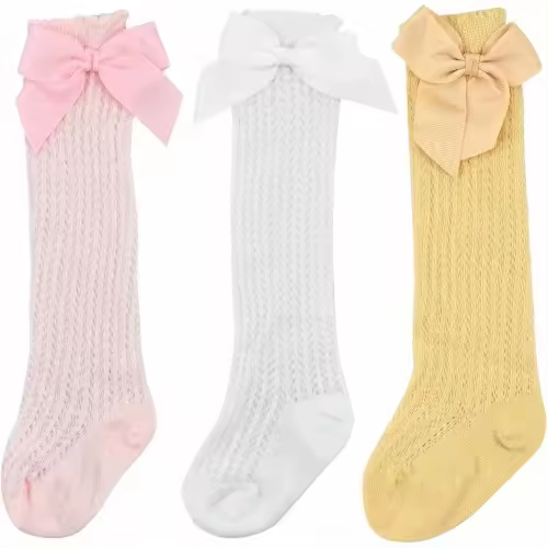 3 Pares de Calcetines para Bebés, Calcetines de Algodón hasta la Rodilla para Bebés Niñas, Dulces, Medias de Punto Lindas para Bebés Pequeños - 1