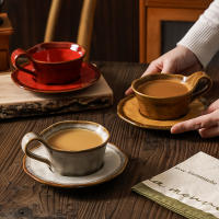 Juego de taza de café y platillo de cerámica con estampado de leopardo japonés retro ins té de la tarde creativo taza de café con leche creativa - details 2