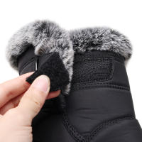 Botas de nieve de felpa para exteriores, botines de algodón de caña media con velcro ensanchado para mujer, botas de algodón impermeables para mujer - details 8