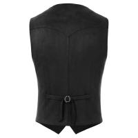 Chaleco de traje de cuero de gamuza para hombre, chaleco informal occidental con cuello en V, solapa con botones a presión, chaqueta sin mangas - details 5