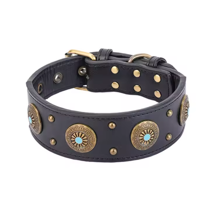 Collar de cuero ajustable para perro Bulldog, correa para el cuello exquisita, Collar para mascota, Collar Vintage para cachorro, perro de tamaño mediano y grande - 1