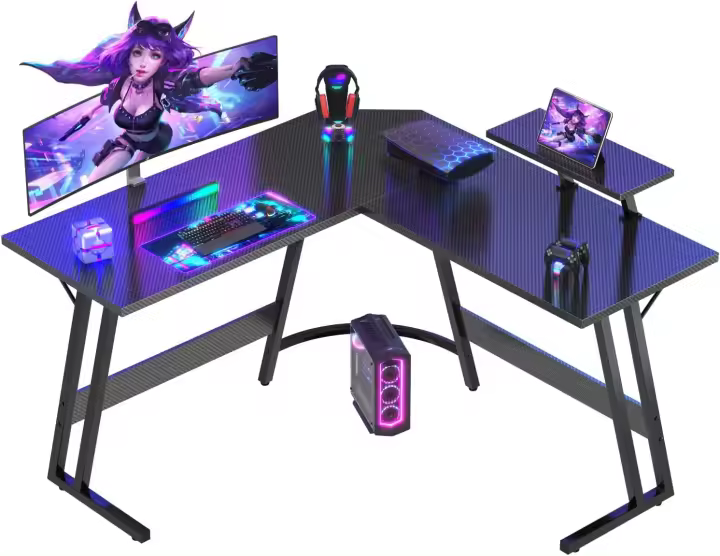 Escritorio Gaming de Esquina,Escritorio Gamer en Forma de L con Soporte de Monitor, Gancho para Auriculares,para Estudio,Oficina,Gaming,Dormitorio(Carbono Blanco) - 1
