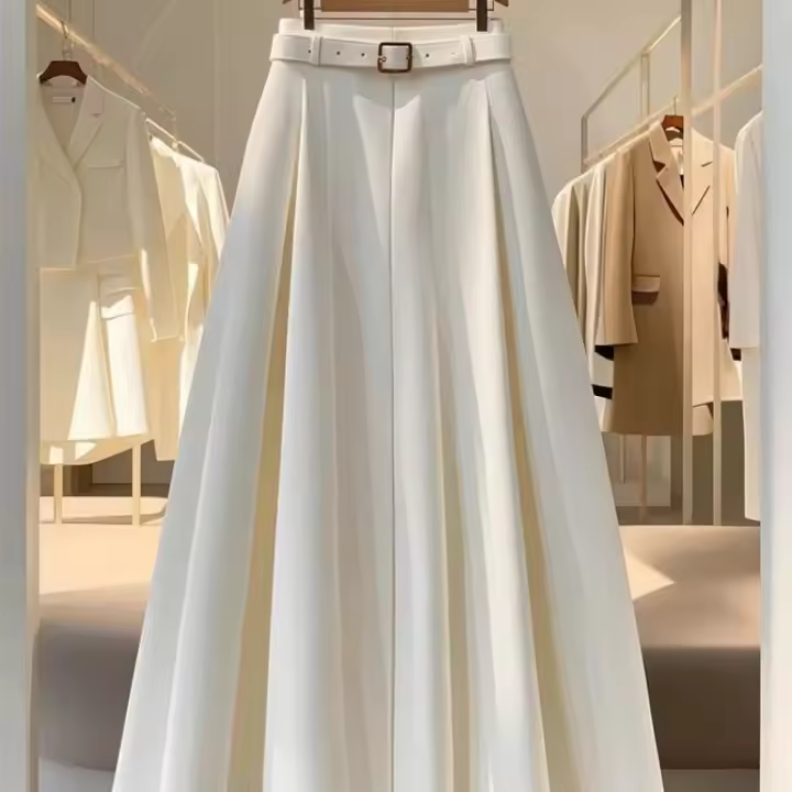 High Wai adelgazante ng D, nuevo estilo, falda plisada Pl de longitud media, Cor blanco de moda para mujer 2025 - 1