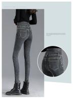 Pantalones vaqueros térmicos de lana gruesa para mujer, Vaqueros ajustados cálidos de cintura alta, pantalones pitillo con botones elásticos, pantalones vaqueros informales de terciopelo para mamá - details 38