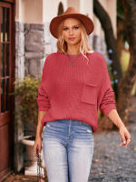 Suéter elegante de punto para mujer, jersey básico con bolsillo y cuello redondo, holgado, Vintage, otoño e invierno, 2023 - details 5