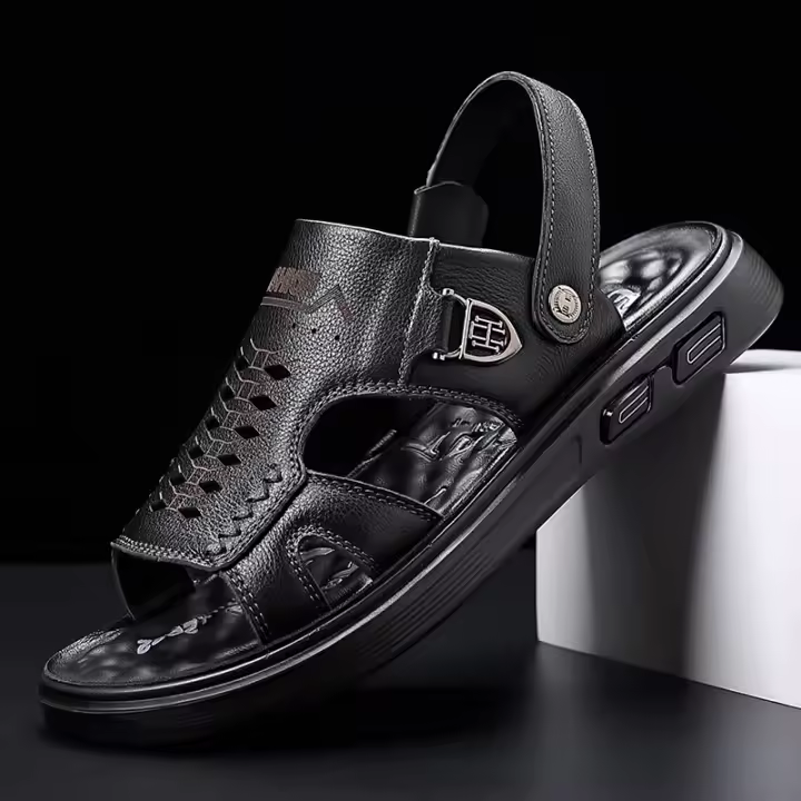 Nuevos zapatos de playa de cuero antideslizante de la temporada, zapatillas geniales casuales de piel de vaca de primera capa con suela suave para hombres - 1