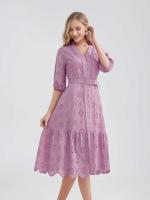 Marwin-Vestido de algodón con agujeros para mujer, Vestido informal de cintura alta con volantes y cuello en V, con volantes - details 23