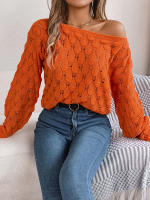 Suéter de manga larga con cuello de una línea para mujer, Jersey ahuecado de Color sólido, hombros descubiertos, Tops de punto, otoño e invierno, 2023 - details 30