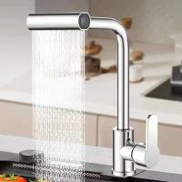 Grifo de Cocina Cascada 4 Modos Universal 360 ° Grifo para fregadero montado en cubierta de un solo orificio, frío y caliente, de acero inoxidable, con brazo oscilante giratorio - details 1