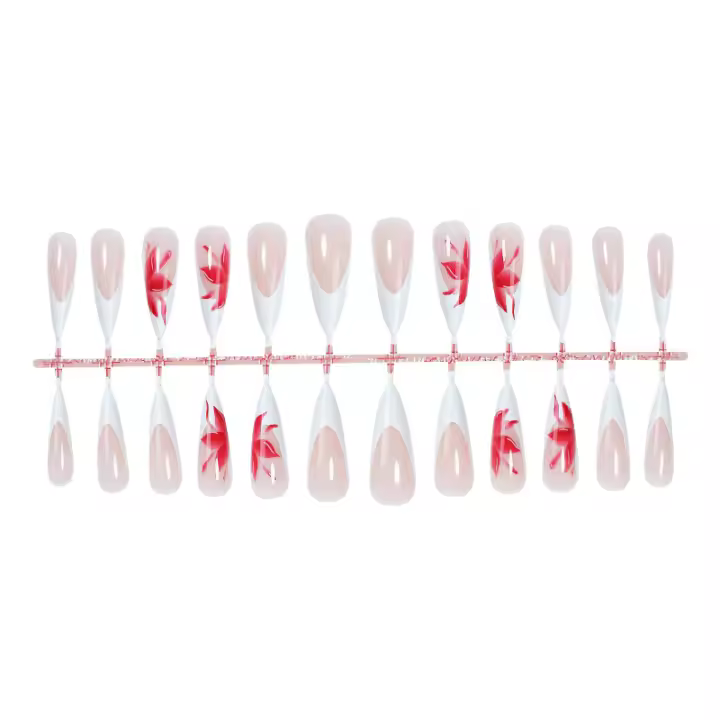 Uñas largas y puntiagudas rojo hoja de arce francés uñas postizas uñas postizas blanco amor manicura - 1