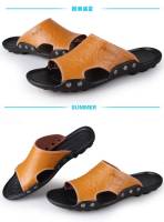 Sandalias de cuero para hombres Zapatillas de playa de verano Sandalias genuinas Zapatillas planas transpirables huecas Zapatillas casuales - details 16