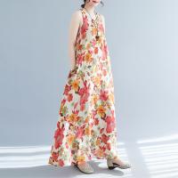 Vestido Floral Vintage de Algodón sin Mangas Vestido Largo de Verano Suelto y Elegante para Mujeres - details 3
