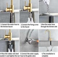 Grifo dorado de acero inoxidable, lavabo facial, grifo mixto de cocina fría y caliente - details 4