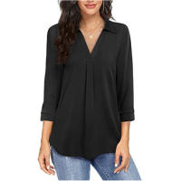 Camisa de Mujer 2025 Elegante Chifón, Cuello en V, Manga 3/4, Estilo Europeo, Tejido Transpirable - Moda de Oficina y Casual - details 1