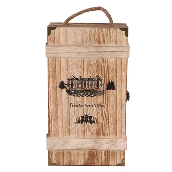 Caja portadora de 2 botellas de vino tinto de madera Vintage, caja de almacenamiento, soporte de exhibición, fiesta de cumpleaños, regalo de Navidad - 1
