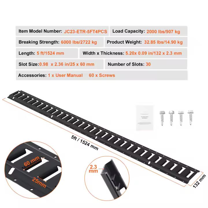SucceBuy E Track Kit de rieles de amarre, rieles de acero, paquete de 4, carga segura y cargas pesadas de hasta 907 kg, rieles Etrack resistentes con tornillos para garajes, remolques, amarres de motocicletas, montajes de ATV - 1
