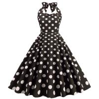 estilo impreso años 50 lunares cuello colgante, vestido pequeño de longitud media, vestido - details 9