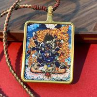 Pintura con seis brazos, cielo, gran virtud, rey diamante, dios negro de la riqueza, colgante de oro cuadrado Thangka tibetano - details 6