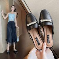 Zapatillas de mujer con punta cerrada, tobogán de maternidad, suela suave antideslizante, hebilla de cinturón, zapatillas perezosas, fondo plano, zapatos de mula - details 1