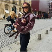 Chaqueta de Cuero Casual para Mujer Manga Larga, Pecho Ancho, Cinturón, Moda Otoño 2024 - details 14
