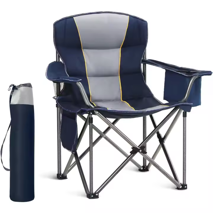 Silla Plegable Portátil de Gran Tamaño Resistente al Aire Libre, Silla de Campamento con Vasos y Bolsa Refrigerante, Soporte de 450 Libras, Negro - 1