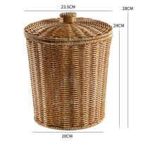 Cubo de basura de mimbre con tapa, cesta tejida redonda para residuos, cesta de almacenamiento - details 10