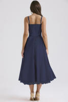 Vestido midi de satén con tirantes finos para mujer, abertura frontal, ahuecado, con bolsillos - details 53