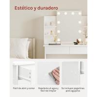 Mesa de Maquillaje LED Regulable Diseño de Cajones de Gran y Estantes de 90x40x135cm para Dormitorio - details 2
