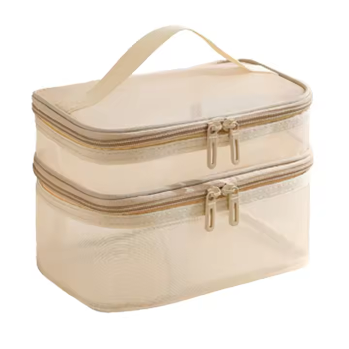 Bolsa de Maquillaje de Doble Capa Grande Transparente para Viajes y Uso Diario - 1