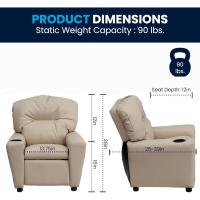 Chandler de Vinilo para niños reclinable con portavasos y reclinable de Seguridad, Silla reclinable contemporánea para niños, admite hasta 90 lbs, Beige - details 1