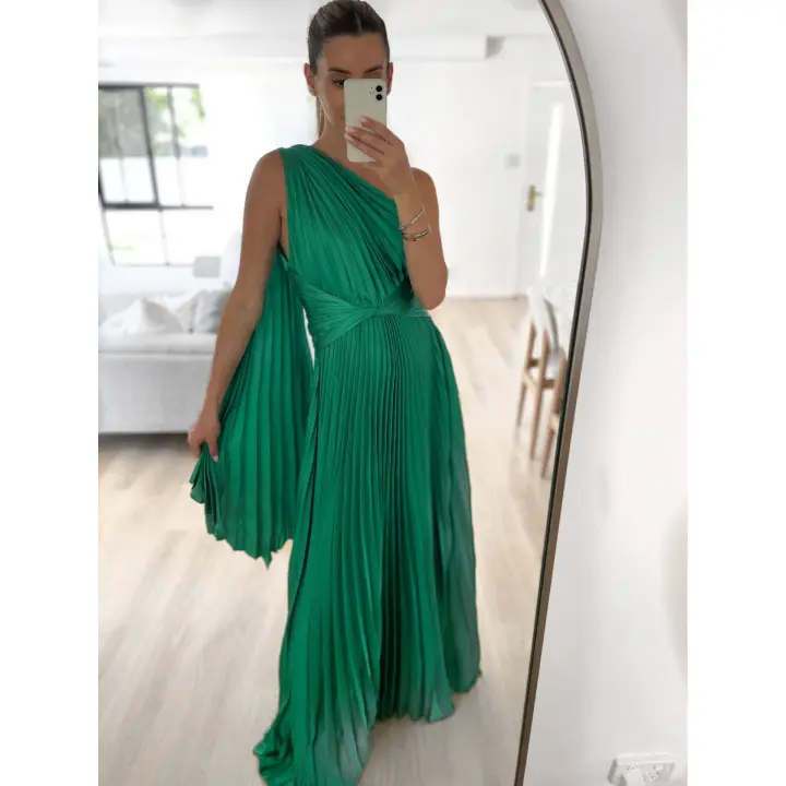 Vestido largo informal plisado con hombros descubiertos para mujer, vestido largo de fiesta suelto para mujer - 1