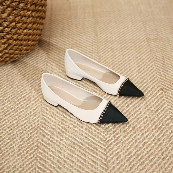 Nuevos zapatos casuales de tacón bajo con cadena dorada y estilo elegante para mujer - 1