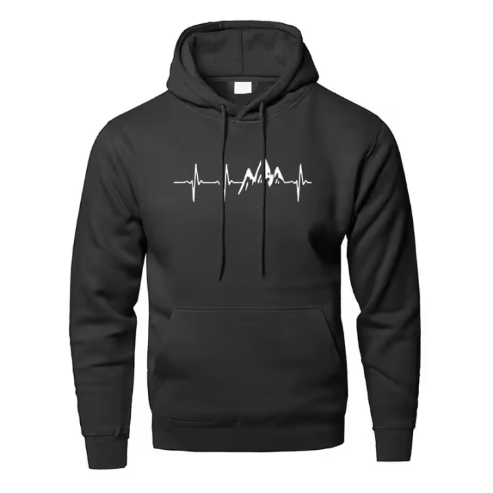 Sudadera De Manga Larga Para Hombre montaña latido del corazón En Negro Y Gris Deportiva Casual De poliéster Para Otoño - 1