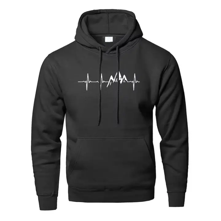 Sudadera De Manga Larga Para Hombre montaña latido del corazón En Negro Y Gris Deportiva Casual De poliéster Para Otoño - 1