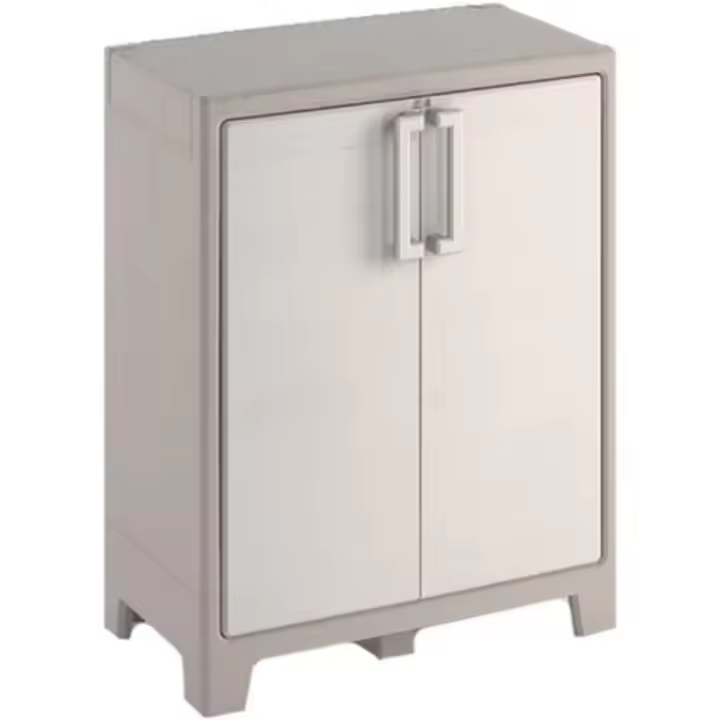 bajo | Almacenaje Interior y Exterior | resina | Estanco al Agua con 2 Puertas y 2 Baldas Regulables en Altura | Color Beige/Arena | 80 x 44 x 100 cm - 1