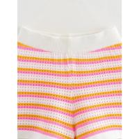 Top elegante de media manga con solapa para mujer, conjunto corto de cintura alta, camisa con estampado de rayas, pantalones cortos, traje a rayas a la moda para mujer - details 11