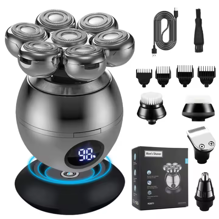 Afeitadoras de cabeza para hombres calvos 2025 Afeitadora de cabeza 6 en 1 mejorada IPX6 Afeitadora eléctrica impermeable en seco/húmedo Afeitadora eléctrica recargable para hombres con carga tipo C 90 minutos más tiempo de uso - 1